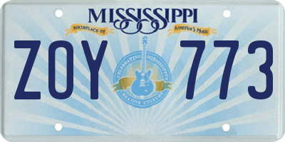 MS license plate ZOY773