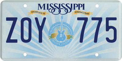 MS license plate ZOY775