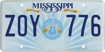 MS license plate ZOY776