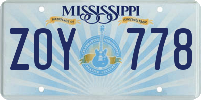 MS license plate ZOY778