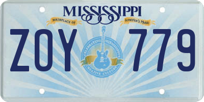 MS license plate ZOY779