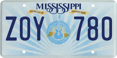 MS license plate ZOY780