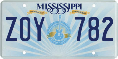 MS license plate ZOY782