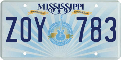 MS license plate ZOY783