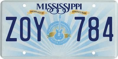 MS license plate ZOY784