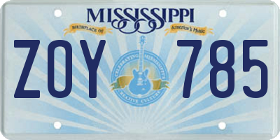 MS license plate ZOY785