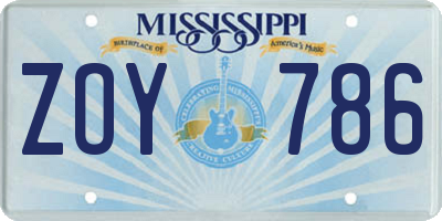 MS license plate ZOY786