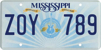 MS license plate ZOY789