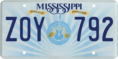 MS license plate ZOY792