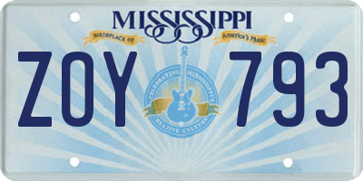 MS license plate ZOY793