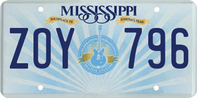 MS license plate ZOY796