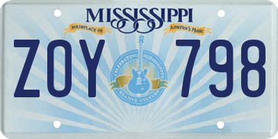MS license plate ZOY798