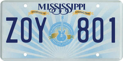 MS license plate ZOY801