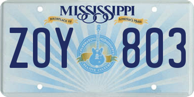 MS license plate ZOY803