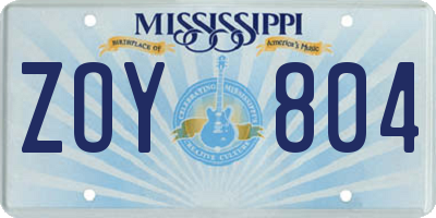 MS license plate ZOY804