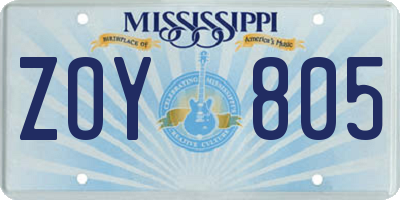 MS license plate ZOY805