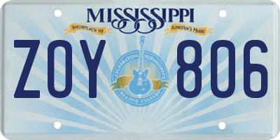 MS license plate ZOY806