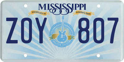 MS license plate ZOY807