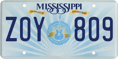 MS license plate ZOY809