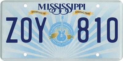 MS license plate ZOY810