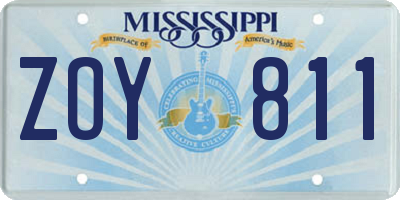 MS license plate ZOY811
