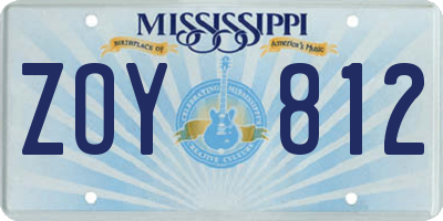 MS license plate ZOY812