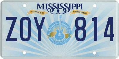 MS license plate ZOY814