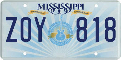 MS license plate ZOY818