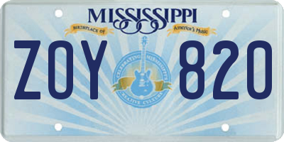 MS license plate ZOY820