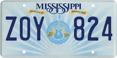 MS license plate ZOY824