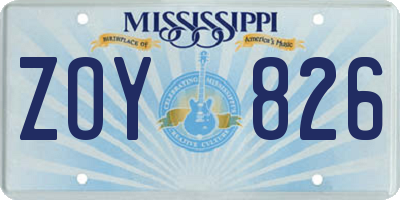 MS license plate ZOY826