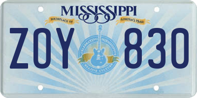 MS license plate ZOY830