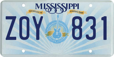 MS license plate ZOY831
