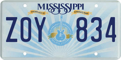 MS license plate ZOY834
