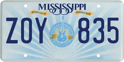 MS license plate ZOY835