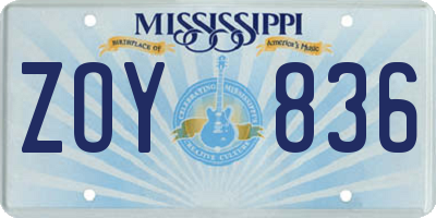 MS license plate ZOY836