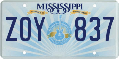 MS license plate ZOY837