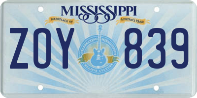MS license plate ZOY839