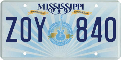 MS license plate ZOY840