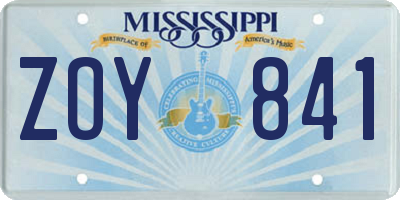 MS license plate ZOY841