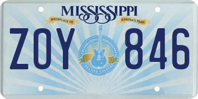 MS license plate ZOY846