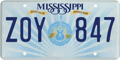MS license plate ZOY847