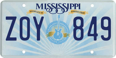 MS license plate ZOY849