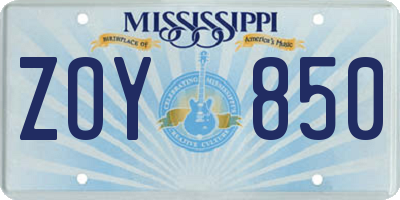 MS license plate ZOY850