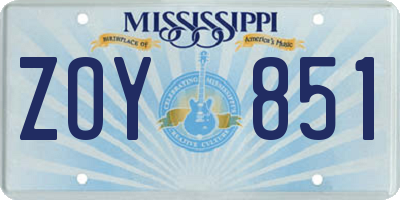 MS license plate ZOY851