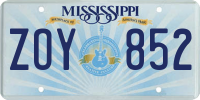 MS license plate ZOY852