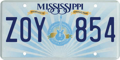 MS license plate ZOY854