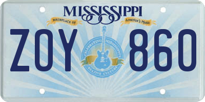 MS license plate ZOY860