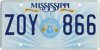 MS license plate ZOY866
