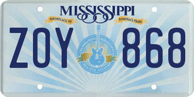 MS license plate ZOY868